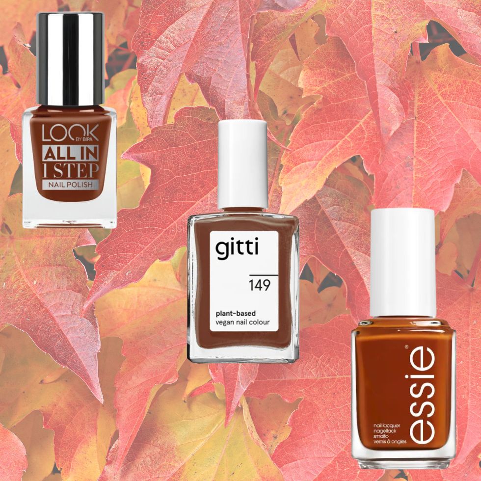 Nagellack Nougat von Look by Bipa, um 2,49 Euro; Nagellack Hot Cocoa von Gitti, um 17,90 Euro; Nagellack Row With The Flow von essie, um 9,99 Euro